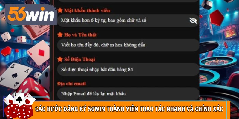 Các bước đăng ký 56Win thành viên thao tác nhanh và chính xác